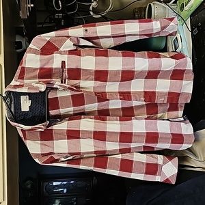 Red and white plaid boys size 10/12 button down dress shirt